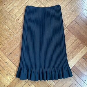 VTG Halston Pleated Black Skirt with Ruffled Hem